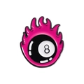 Pink flaming black 8-ball enamel pin accessory with vibrant purple street style vibes - Flaming 8-Ball
