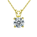 Collar clásico de plata 925 con colgante de moissanita dorada redonda en engaste de cuatro - Moissanita de 0,5 ct / Dorado