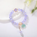 Handmade purple crystal bead bracelet with Gemini zodiac charm and blue daisy pendant - Medium Blue & White