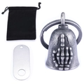 Retro motorcycle guardian bell with middle finger skull motif and black velvet gift bag - Antique Silver (Pendant With Pouch And Tag)