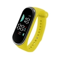 Minimalist yellow waterproof sports bracelet for students showing digital time display - Yellow