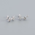 S925 sterling silver star stud earrings with shiny zircons and screw ball back - White Gold