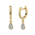 18K gold plated S925 sterling silver hoop earrings with pear cut clear drop stones - Gold Pear Cut Zirconia Huggies / Gold Teardrop Rhinestone