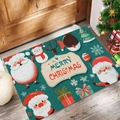 Green Christmas welcome mat with Santa Claus and Snowman graphics on a wooden floor - 50*80cm / Merry Christmas Lettering-Green(CHDT-2024-01187)