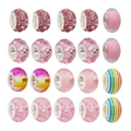 Macro detail of 20 pink assorted large hole beads with crystals and faceted glass textures - 20Pcs Pink Color Beads