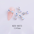 Sparkling crystal bow nail art charm with AB coating and silver base, 11x5mm size - White Moonlight Silver Base Bow (8073)