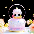 Pink birthday snow globe with cute cartoon girl figure and glowing lights on cake base - Medium 80 Light + Music / 8013 Pink Hair Girl