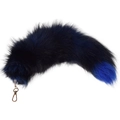 Oversized black and royal blue fox tail fur keychain with golden metal lobster clasp - 40CM / Dark Blue