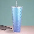 Blue gradient mermaid scale plastic tumbler with double-wall insulation and straw - 24oz / Dreamy Blue