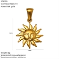Vintage 18K vergulde roestvrijstalen zonnegezicht hanger ketting met stralende stralen - Kleine Zon Gezichtshanger (SP619G)