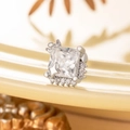 Silver square zircon ear stud with star accent and screw back in polished titanium steel - White (Single Piece)