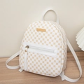 Mochila pequeña blanca con estampado floral naranja y placa de metal dorada - Blanco