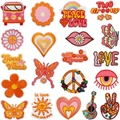 Set of 20 retro bohemian butterfly and flower embroidered iron-on patches for clothing - Set of 20