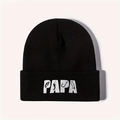 Schwarze Strickmütze mit PAPA-Angeln-Stickerei und Umschlag für Herren und Damen - Schwarz