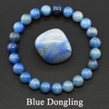 Detail of Blue Dongling stone beaded bracelet with irregular raw gemstone on dark surface - Blue Aventurine
