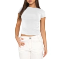 Slim fit women's short sleeve cotton t-shirt in solid white color and minimalist design - XS / White Short Sleeve
