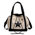 Versatile canvas tote bag with star logo and adjustable strap for couple travel - Off White