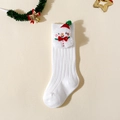 Dettaglio di calze natalizie bianche per neonati a coste con decorazione di pupazzo di neve - XS (0-1 Anni) / Bianco - Pupazzo di Neve