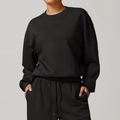 Ensemble minimaliste de sweat-shirt noir à col rond et jogging avec texture haut de gamme - S / Hauts / Noir Premium