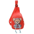 Kids red crossbody chest bag featuring a cartoon bear print and adjustable strap - Red