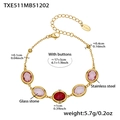 PVD gold plated stainless steel bracelet with oval red and pink glass stones - Gold Bracelet - Mixed Red Glass Stone