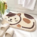 Soft absorbent plush bathroom rug featuring a cute brown and beige cartoon cat shape - Cat Talk-Off White