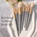 10-teiliges Make-up Pinsel Set mit grauen Griffen und goldenen Zwingen auf Tablett - Blue Bridge 10-teiliges Set + OPP Tasche