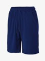 Detail shot of navy blue waffle texture fabric and drawstring on men's casual shorts - S / Navy Blue
