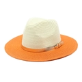 Detail of two-tone Panama straw hat with cream top, orange brim and gold buckle strap - M(56-58cm) / Cream White + Orange