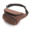 Brown canvas sports waist bag with adjustable strap and multiple zipper pockets - 27*17*17cm / Coffee
