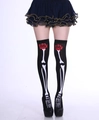 Halloween black over-knee socks with white bone print and red rose accent - One Size / Rose Skeleton