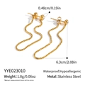 Detail of 18K gold plated stainless steel long box chain earrings with zircon stone - Gold Box Chain Dangle Earrings (YYE023010)