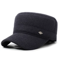 Casquette d'hiver grise à dessus plat pour hommes en tissu sergé avec décor en métal - Réglable / Bleu marine