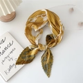 Pleated square scarf featuring mustard yellow and cream artistic print for women - 70cm / Lily Of The Valley Yellow