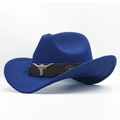 Dark blue western cowboy hat with brown leather band and silver bull skull ornament - M (56-58cm) / Royal Blue