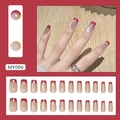 Faux ongles œil de chat rouge style français avec paillettes fines, kit de 24 - MY086 French Cat Eye Rouge (Style Colle)