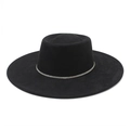 Sombrero fedora negro de ala ancha con banda decorativa de diamantes de imitación - M (56-59cm) / Negro Gamuza