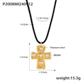 18K Goudvergulde Titanium Stalen Kruis Ketting met Zirkonia Edelstenen en Zwart Touw Koord - Goud Witte Zirkonia