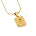 Gold letter T pendant necklace with frosted finish on a sleek round snake chain - Letter T