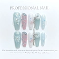 Handmade Chinese style press-on nails with 3D snake design, pearls and silver chains - Extra Small (XS) / 1183-jade Snake Knot