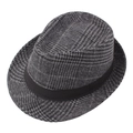 Cappello Fedora classico da uomo in lana a scacchi grigi con nastro nero decorativo - M (56-58cm) / Nero