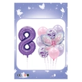 Pink and purple butterfly balloon set with large number 8 foil balloon for 8th birthday - Number 8 Set