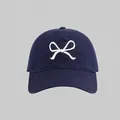 Gorra de béisbol azul marino con bordado de lazo blanco y textura de sarga de algodón - Gorra de Béisbol con Bordado de Lazo Lineal / Azul Marino