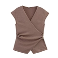 Top de punto sin mangas para mujer en color café con hebilla dorada y escote en V talla S - S / Top Marrón