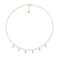 S925 silver necklace with pink marquise zircon pendants and gold bead chain - Gold