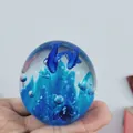 Crystal ocean sphere featuring two blue fish and decorative bubbles in glass - Luminous Ball - Lake Blue