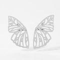 Polished silver butterfly wing hollow earrings made of 316 stainless steel - Butterfly Silver (D3121)