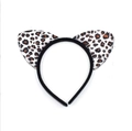 Leopard print plush cat ear headband with black frame for party and hair decoration - White Leopard Print