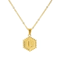 18K gold plated stainless steel hexagonal pendant necklace featuring the letter L design - Gold L (With Chain)