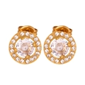 Boucles d'oreilles baroques dorées avec pierre centrale transparente et halo brillant - F891-Rond Blanc Cristal Zirconia